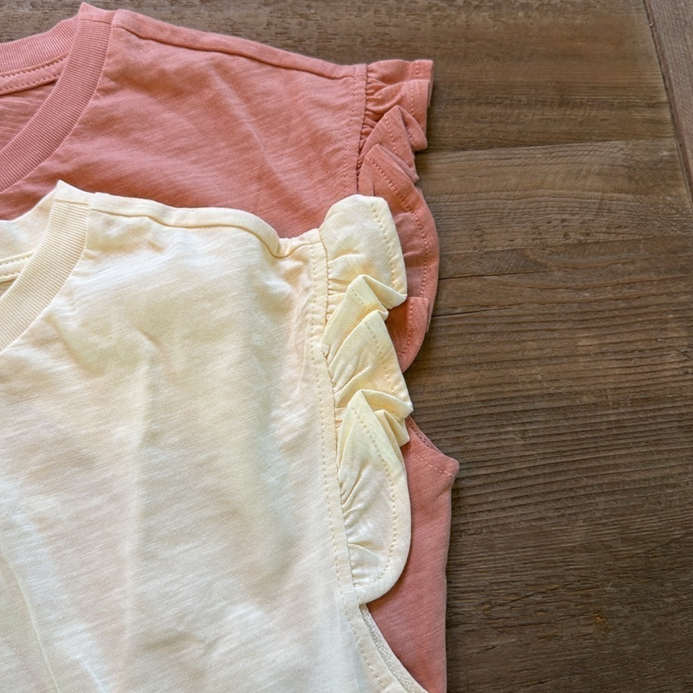 Reiss Girls Ruffle Sleeve Crop Tee. 2 Pack. Cream and Peach NWT Size 11/12 - Picture 3 of 4